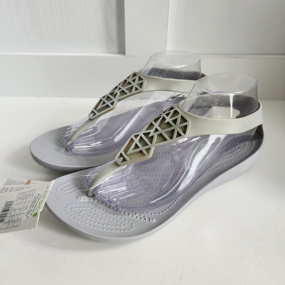 Crocs Serena Embellish Flip Sandals Silver Platinum Geometric Women 10 NEW